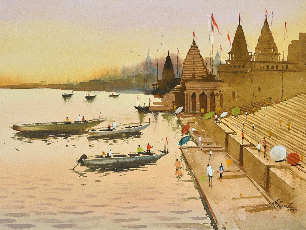Varanasi Ganga Ghat Indian Painting  CPL5301