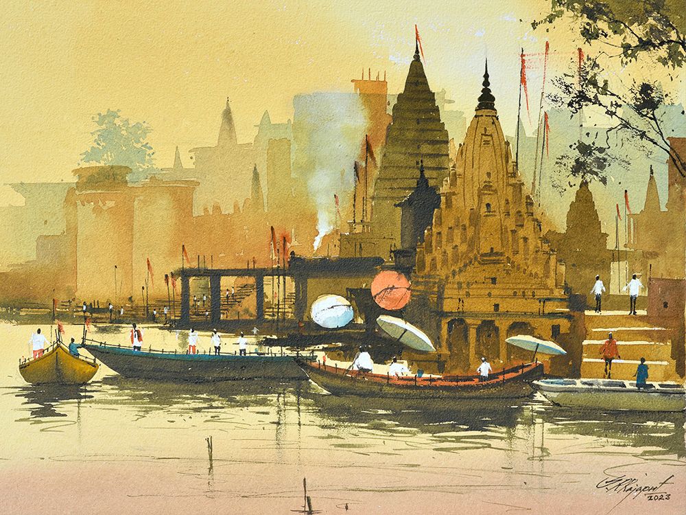 Varanasi Ganga Ghat Indian Painting  CPL5301