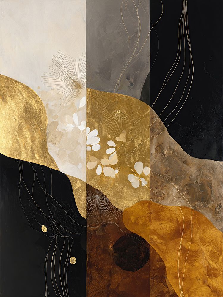 Gold Black Abstract Botanical Floral Modern