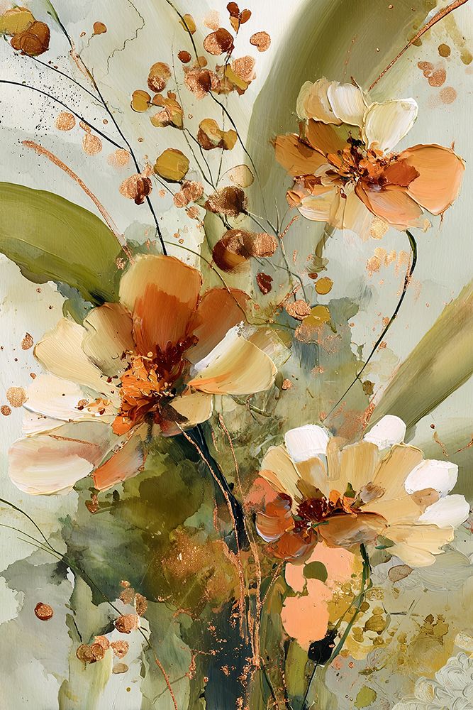 Orange Peach Wildflowers Watercolor Pastel