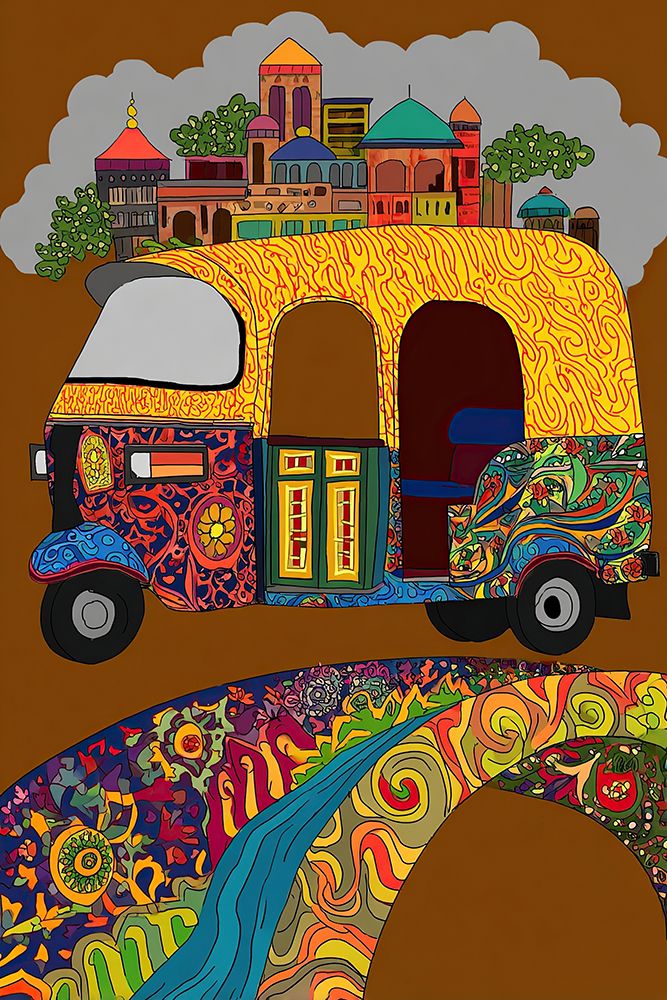 Indian Village House Folk Art Colorful Traditional