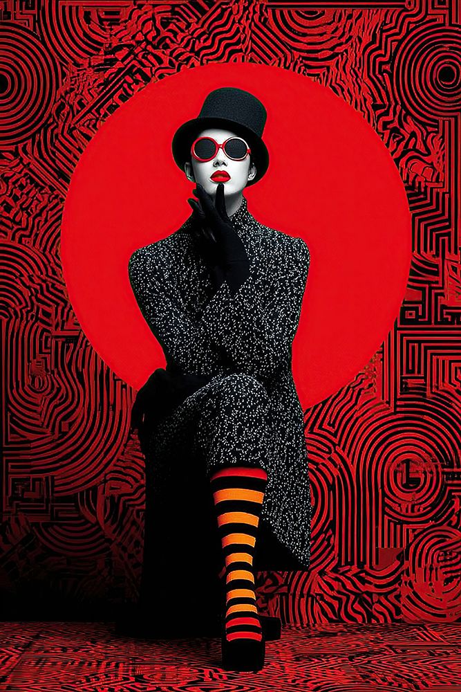 Red Circle Tribal Woman Portrait Sunglasses Pattern