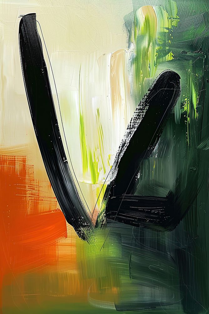 Abstract Green Yellow Black Brush Strokes Modern