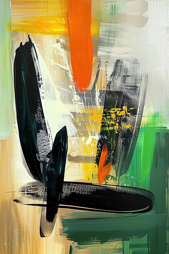 Abstract Yellow Orange Black Brush Strokes Bold