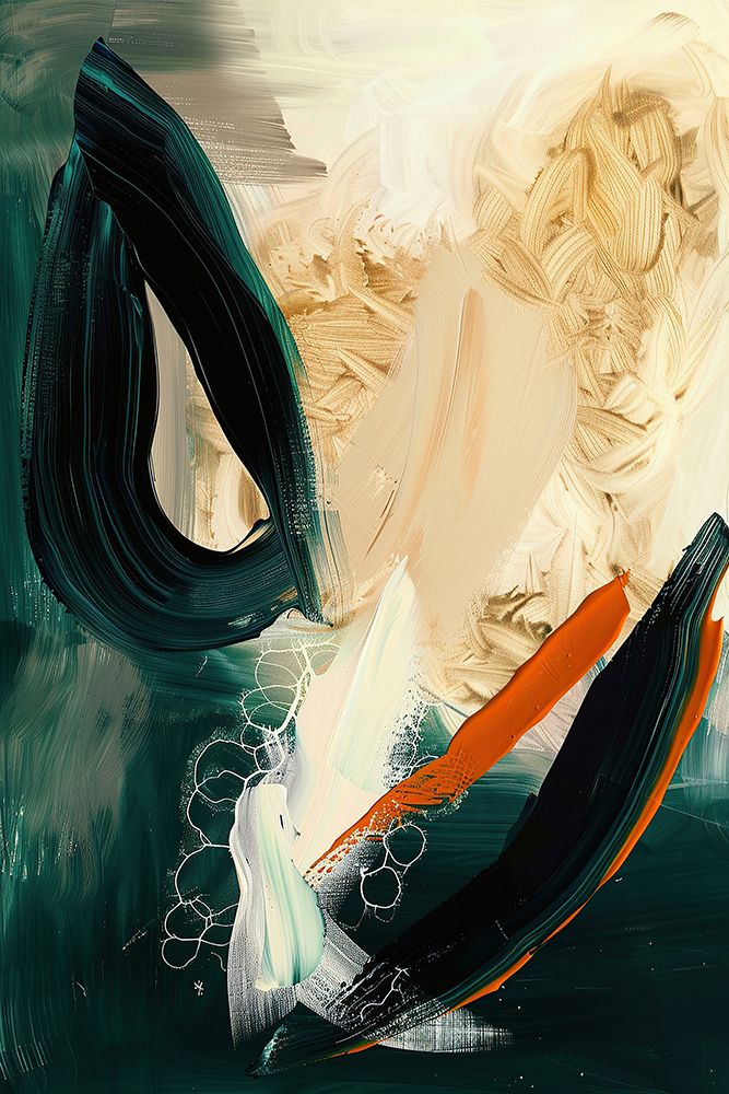 Abstract Teal Beige Black Brush Strokes Minimal