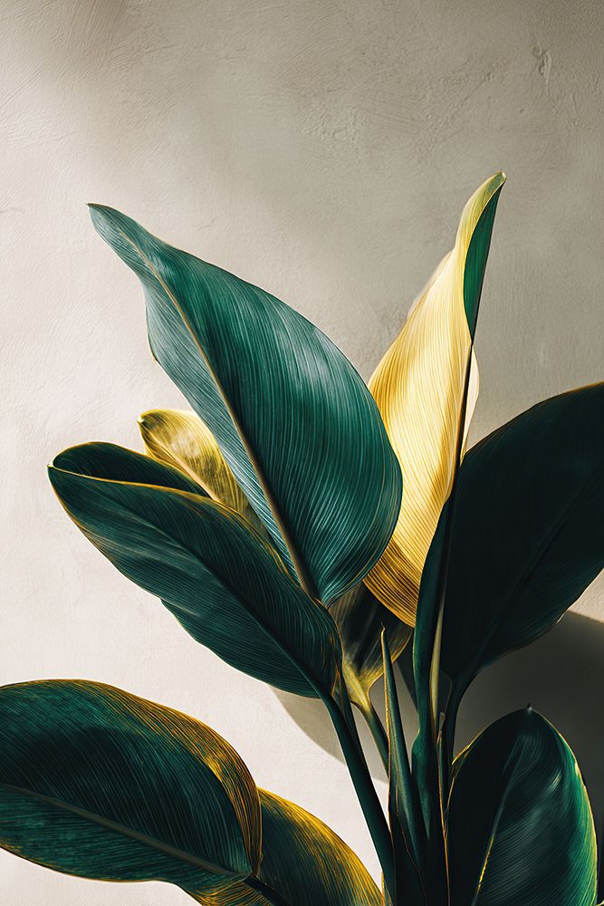 Teal Green Gold Tropical Leaves Botanical Cream