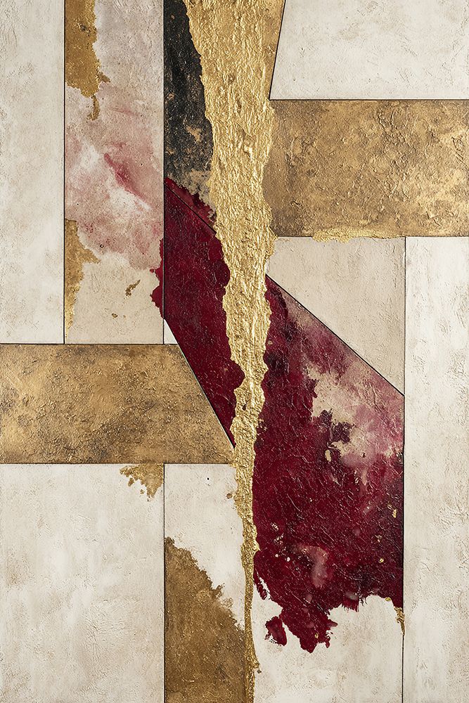 Gold Burgundy Abstract Marble Geometric Modern Luxe