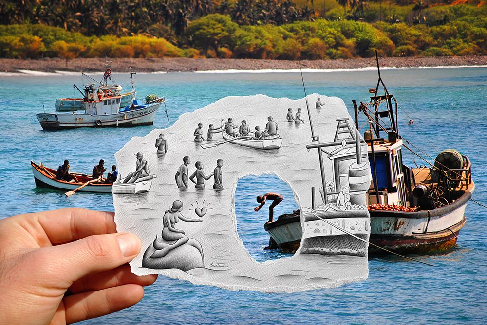 Pencil vs Camera - Boats and Swimmers