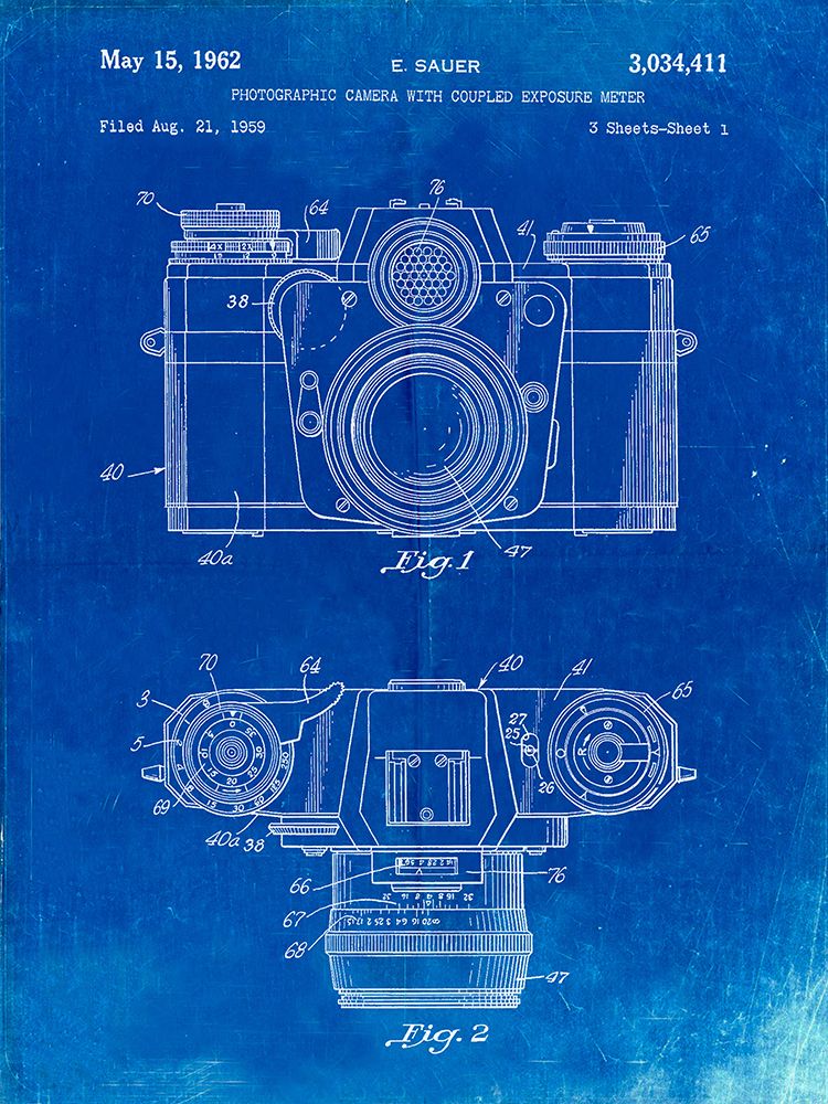 PP6-Faded Blueprint Zeiss Ikon Contarex Camera Patent Poster