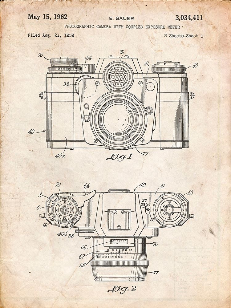 PP6-Vintage Parchment Zeiss Ikon Contarex Camera Patent Poster
