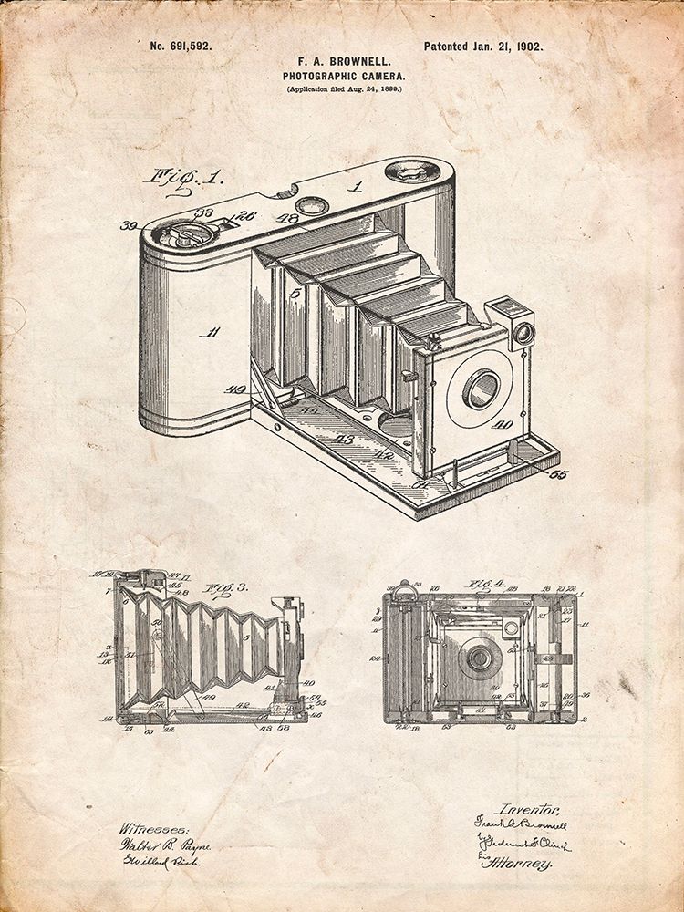 PP15-Vintage Parchment Kodak Pocket Folding Camera Patent Poster