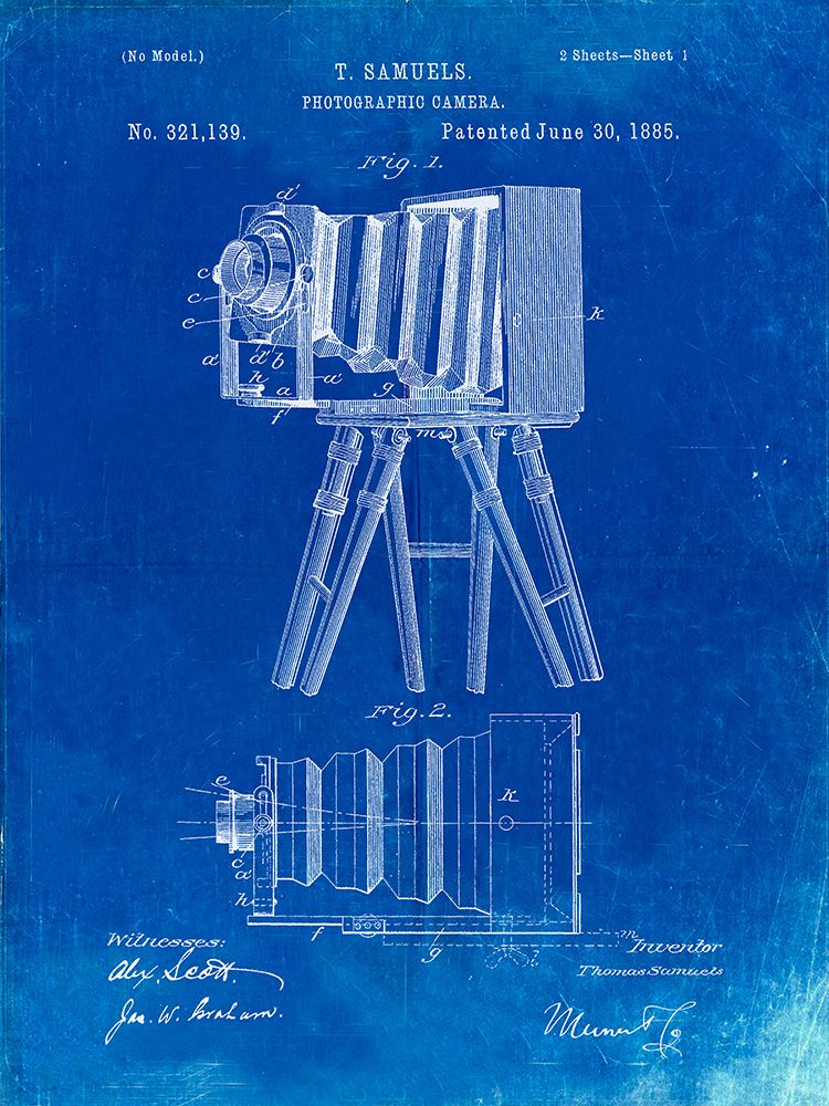 PP33-Faded Blueprint Iconic Photographic Camera 1885 Patent Poster