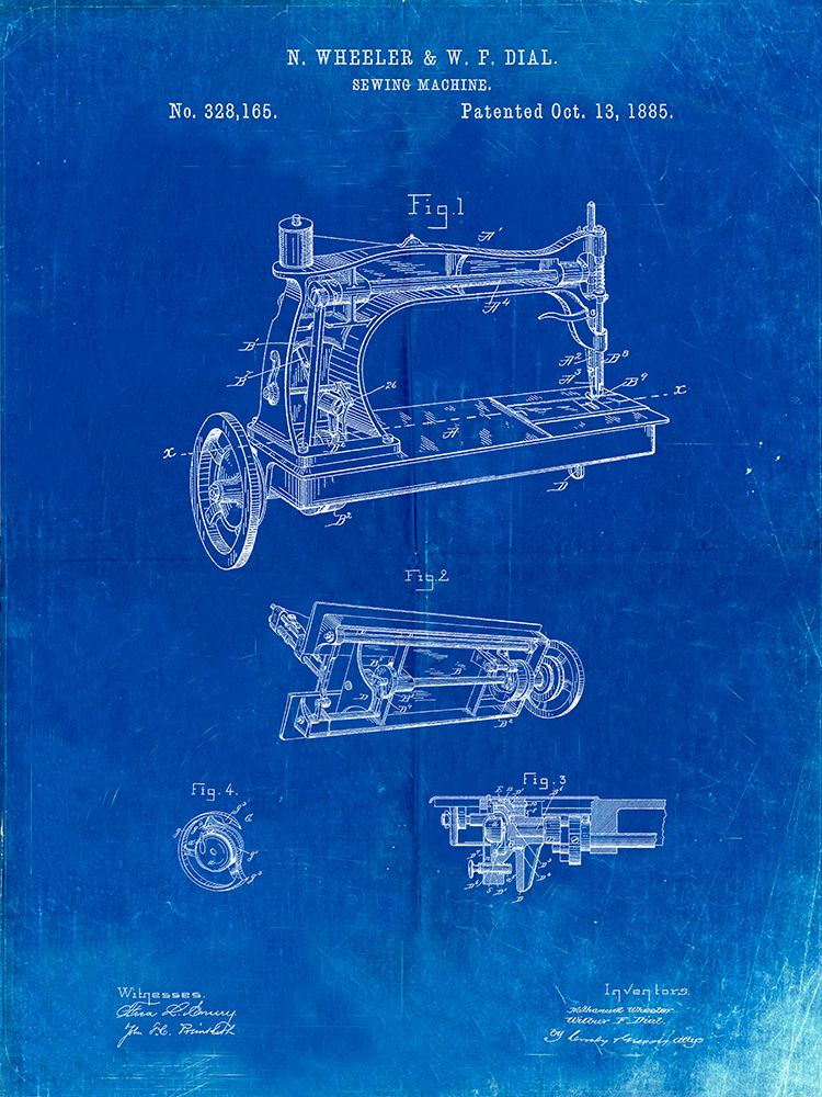 PP37-Faded Blueprint Wheeler And Wilson Sewing Machine Patent Poster