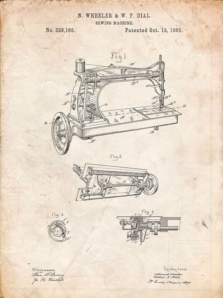 PP37-Vintage Parchment Wheeler And Wilson Sewing Machine Patent Poster