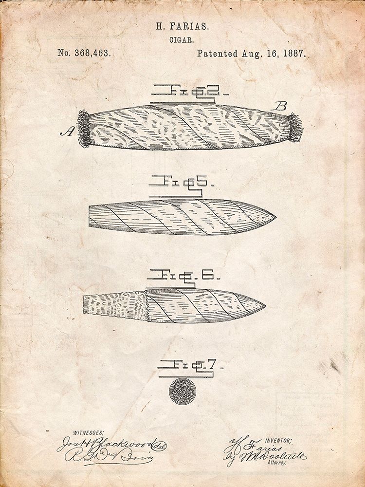 PP43-Vintage Parchment Cigar Tobacco Patent Poster