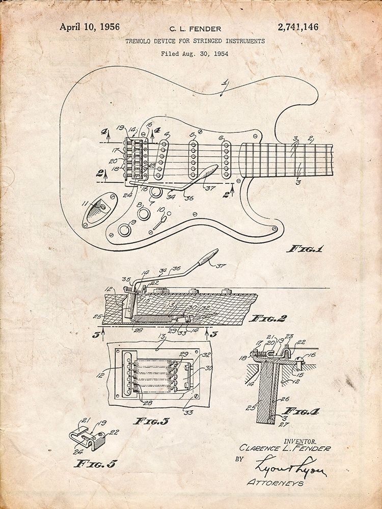 PP46-Vintage Parchment Fender Guitar Tremolo Poster