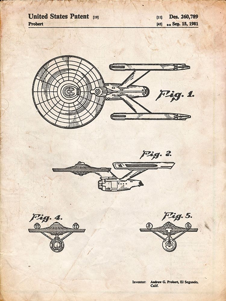 PP56-Vintage Parchment Starship Enterprise Patent Poster
