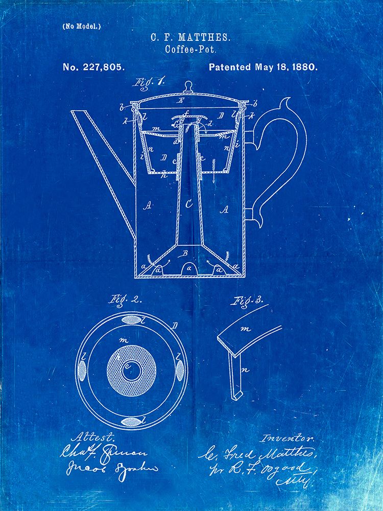 PP78-Faded Blueprint Coffee Percolator 1880 Patent Art