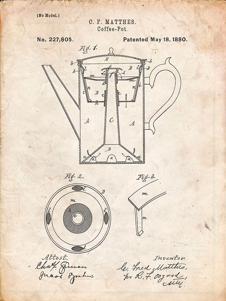 PP78-Vintage Parchment Coffee Percolator 1880 Patent Art