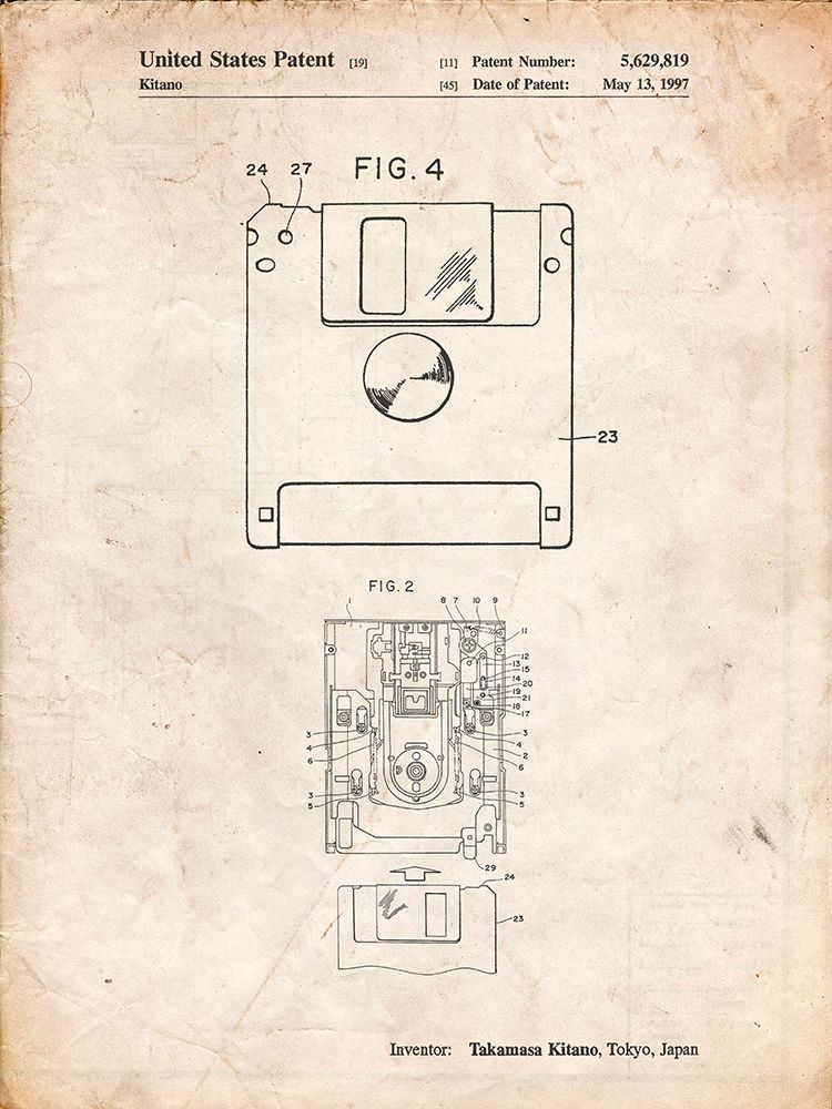 PP87-Vintage Parchment 3 1/2 Inch Floppy Disk Patent Poster
