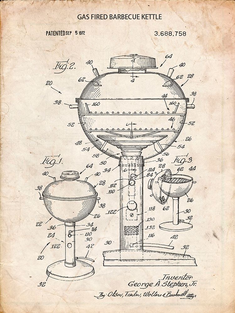 PP206-Vintage Parchment Webber Gas Grill 1972 Patent Poster