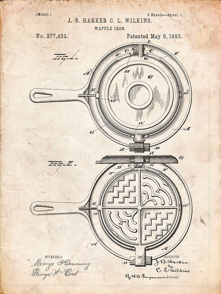 PP209-Vintage Parchment Waffle Iron Patent Poster