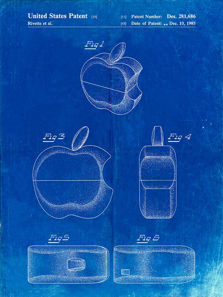 PP260-Faded Blueprint Apple Logo Flip Phone Patent Poster