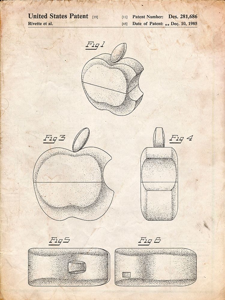PP260-Vintage Parchment Apple Logo Flip Phone Patent Poster