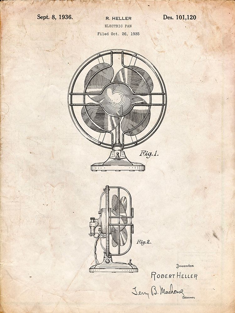 PP266-Vintage Parchment Table Fan Patent Poster