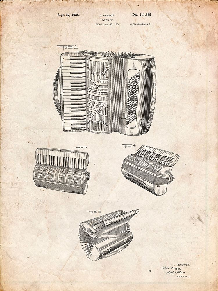 PP283-Vintage Parchment Accordion Patent Poster