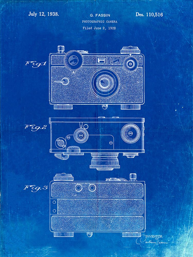 PP299-Faded Blueprint Argus C Camera Patent Poster