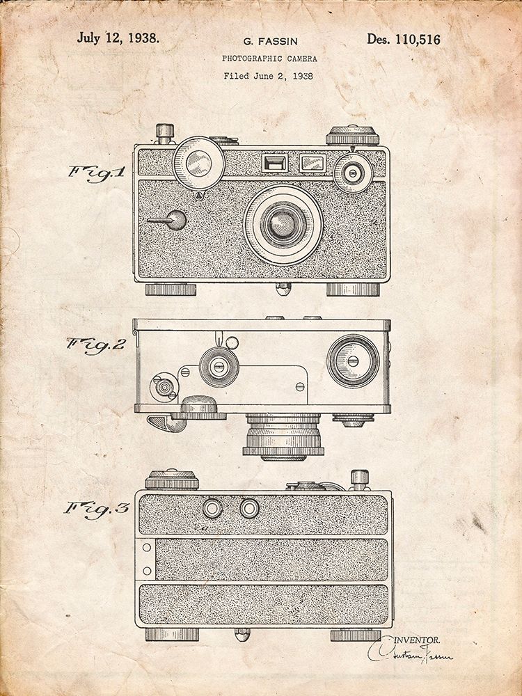 PP299-Vintage Parchment Argus C Camera Patent Poster