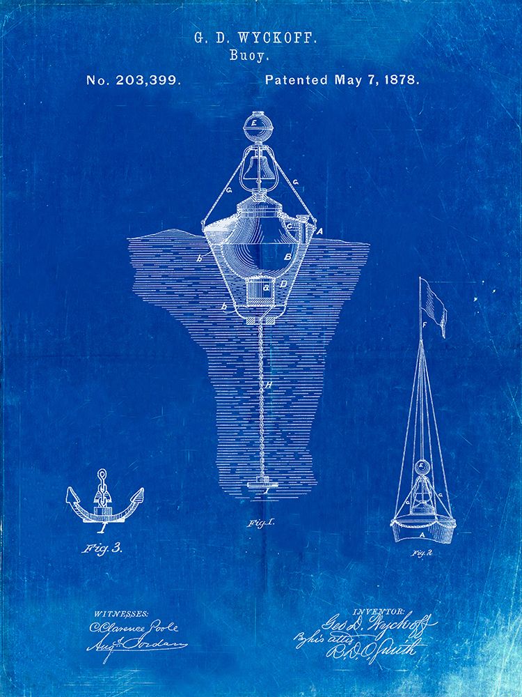 PP599-Faded Blueprint Water Buoy Patent Poster