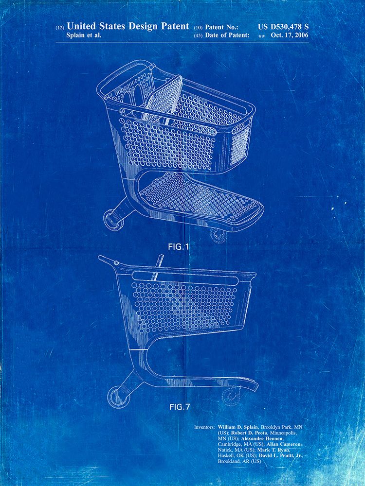 PP693-Faded Blueprint Target Shopping Cart Patent Poster