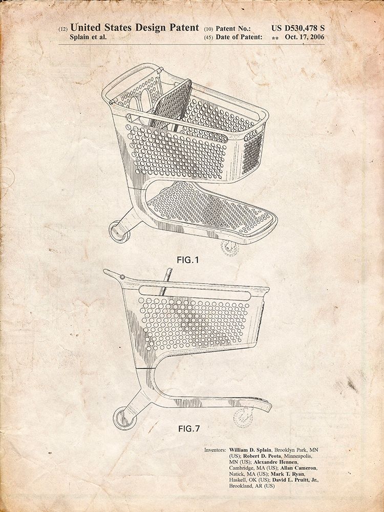 PP693-Vintage Parchment Target Shopping Cart Patent Poster
