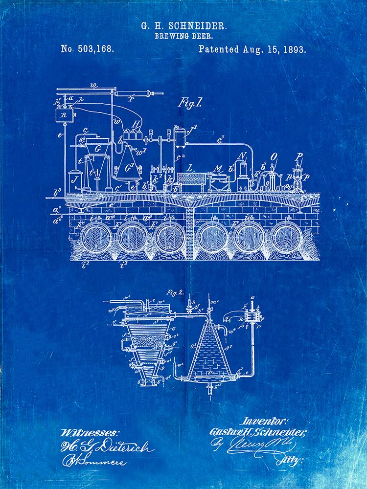 PP728-Faded Blueprint Beer Brewing Science 1893 Patent Poster
