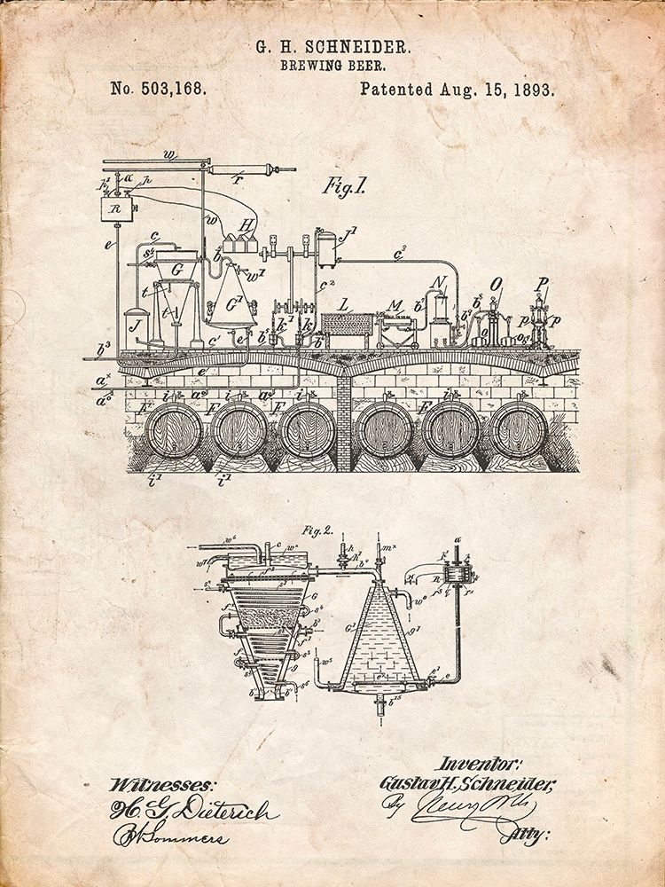 PP728-Vintage Parchment Beer Brewing Science 1893 Patent Poster