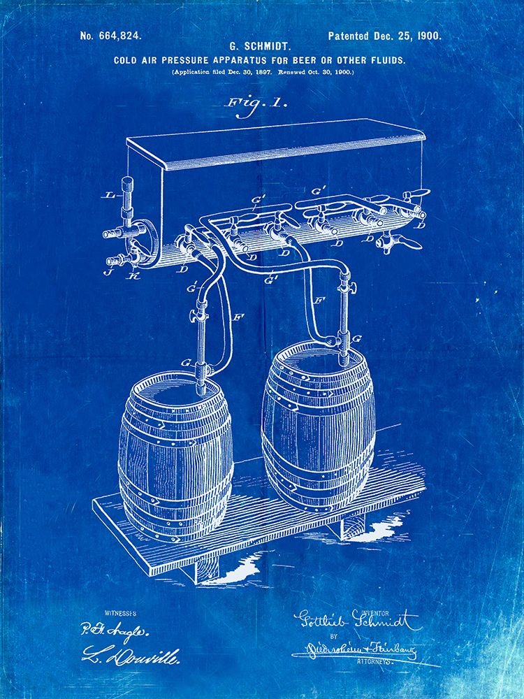 PP729-Faded Blueprint Beer Keg Cold Air Pressure Tap Poster