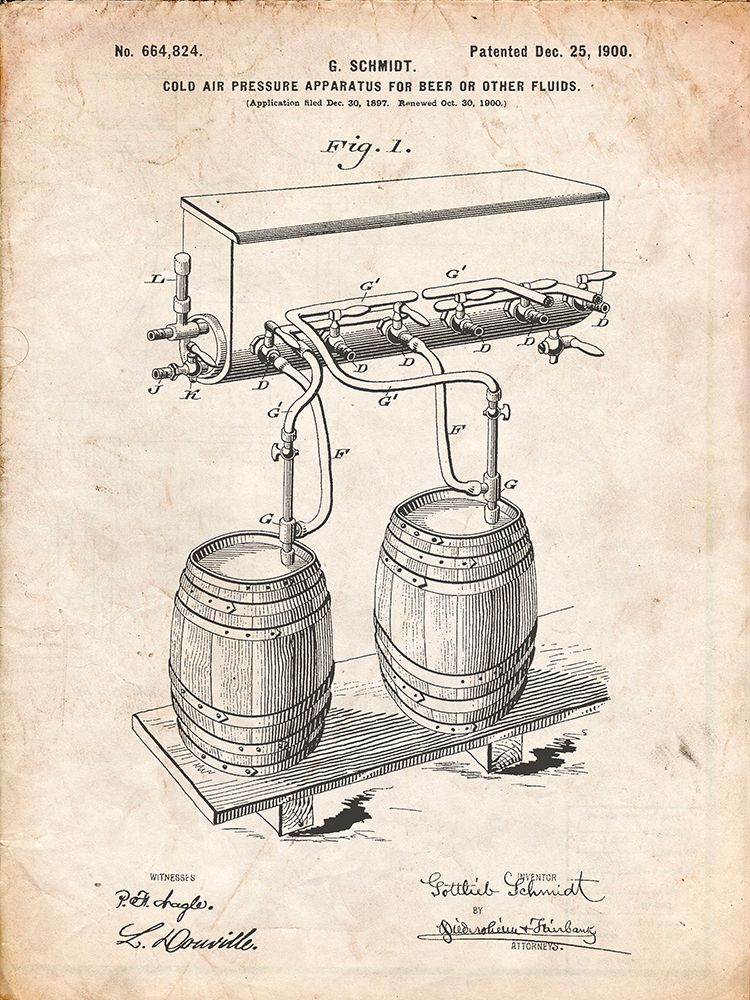 PP729-Vintage Parchment Beer Keg Cold Air Pressure Tap Poster