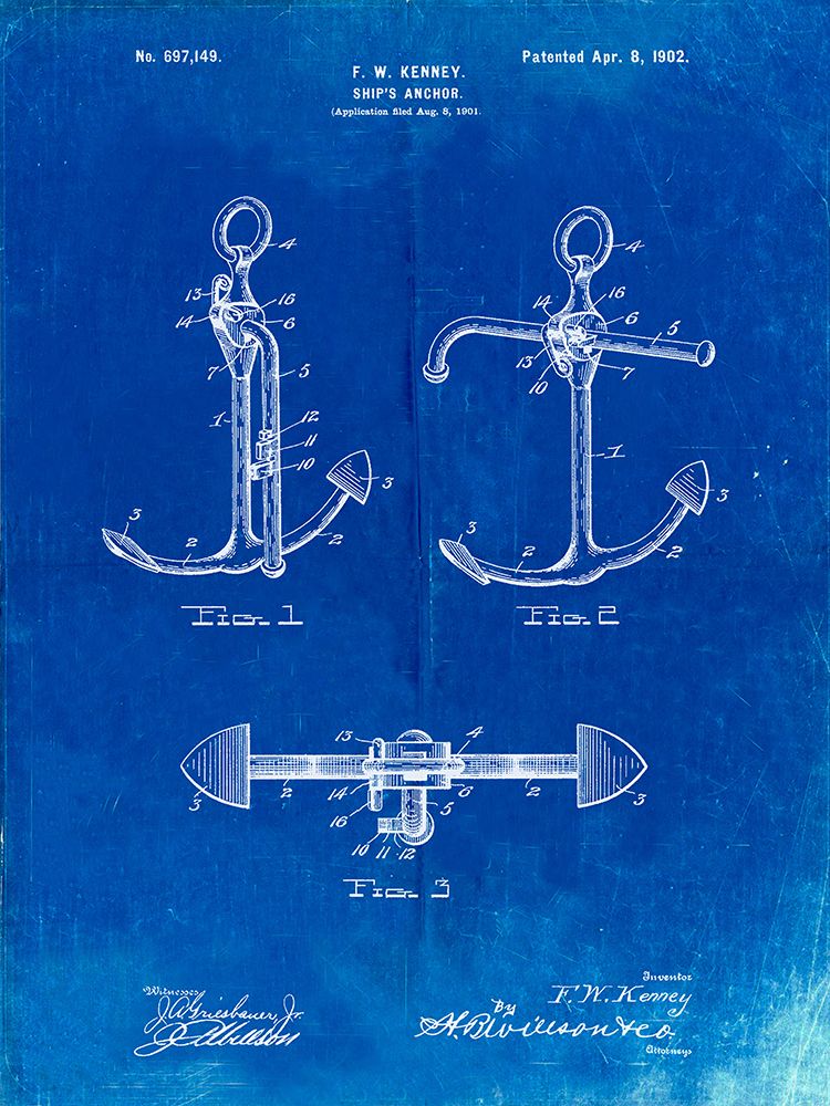 PP745-Faded Blueprint Boat Anchor Patent Poster