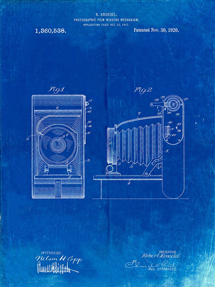 PP761-Faded Blueprint Camera Film Winding Patent Print