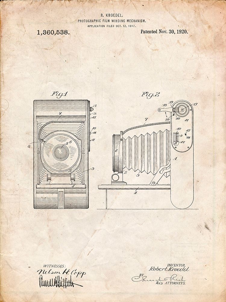PP761-Vintage Parchment Camera Film Winding Patent Print