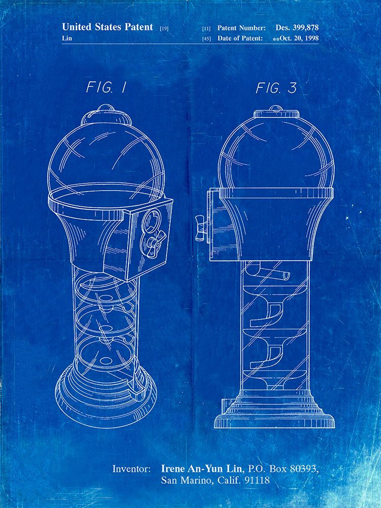 PP864-Faded Blueprint Gumball Machine Poster