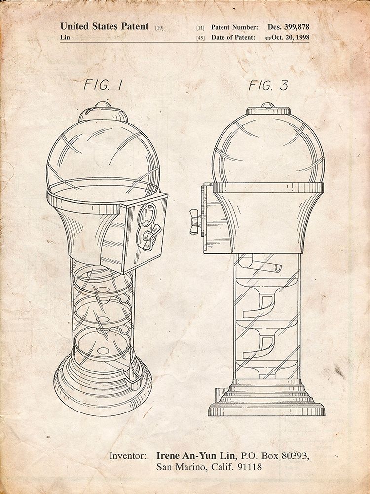 PP864-Vintage Parchment Gumball Machine Poster