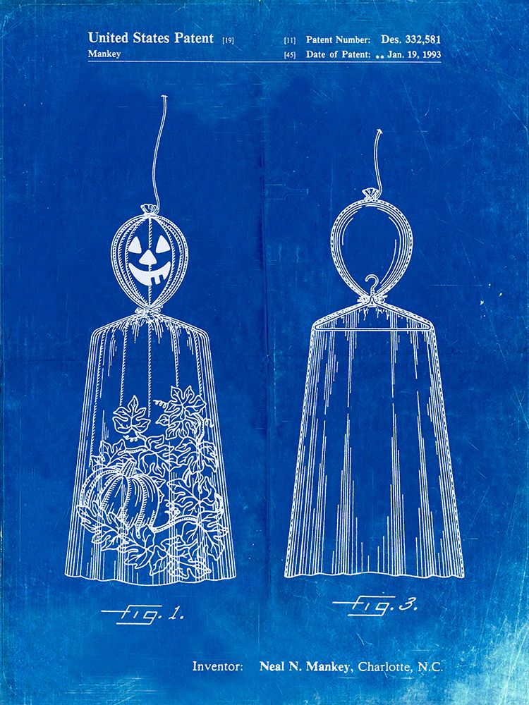PP895-Faded Blueprint Jack OLantern Patent Poster