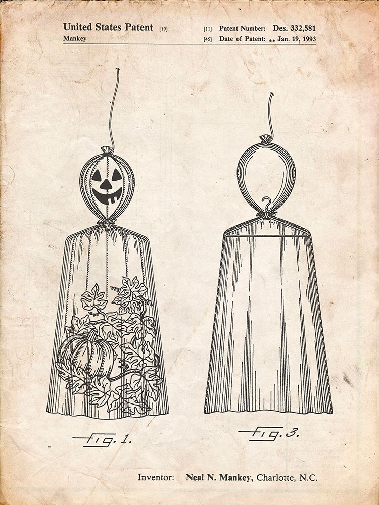 PP895-Vintage Parchment Jack OLantern Patent Poster