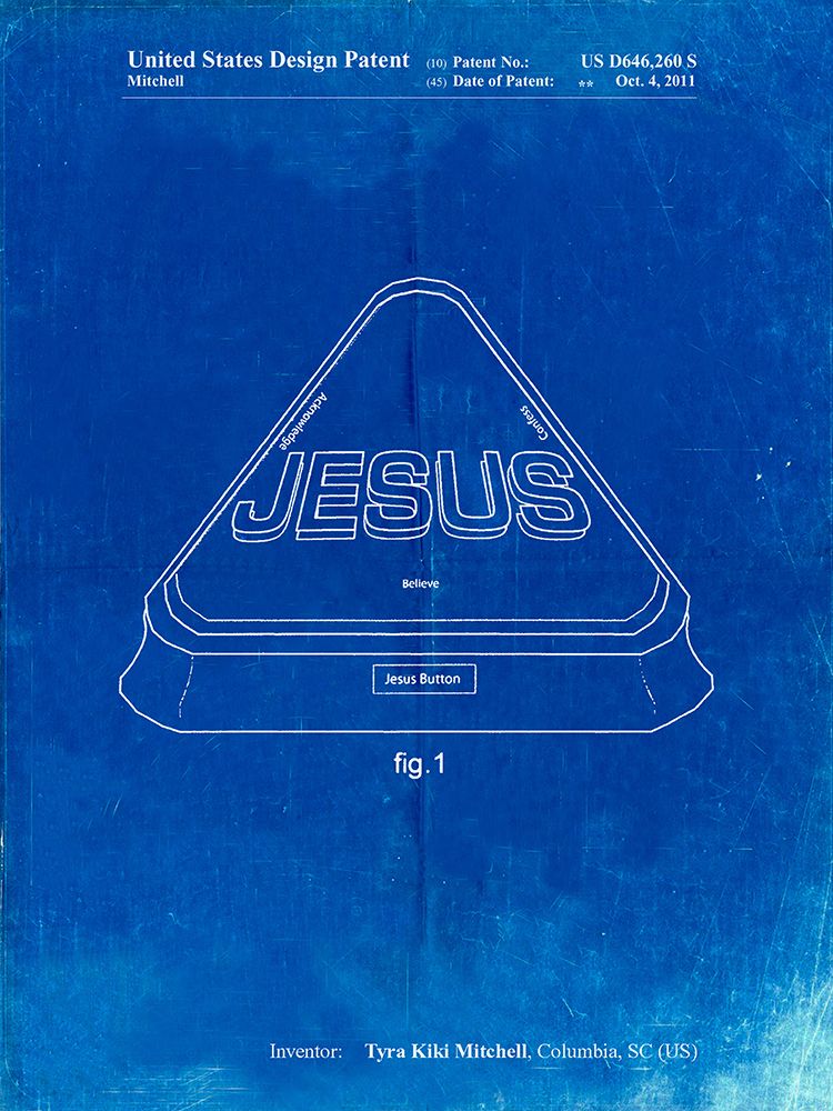 PP900-Faded Blueprint Jesus Button Poster