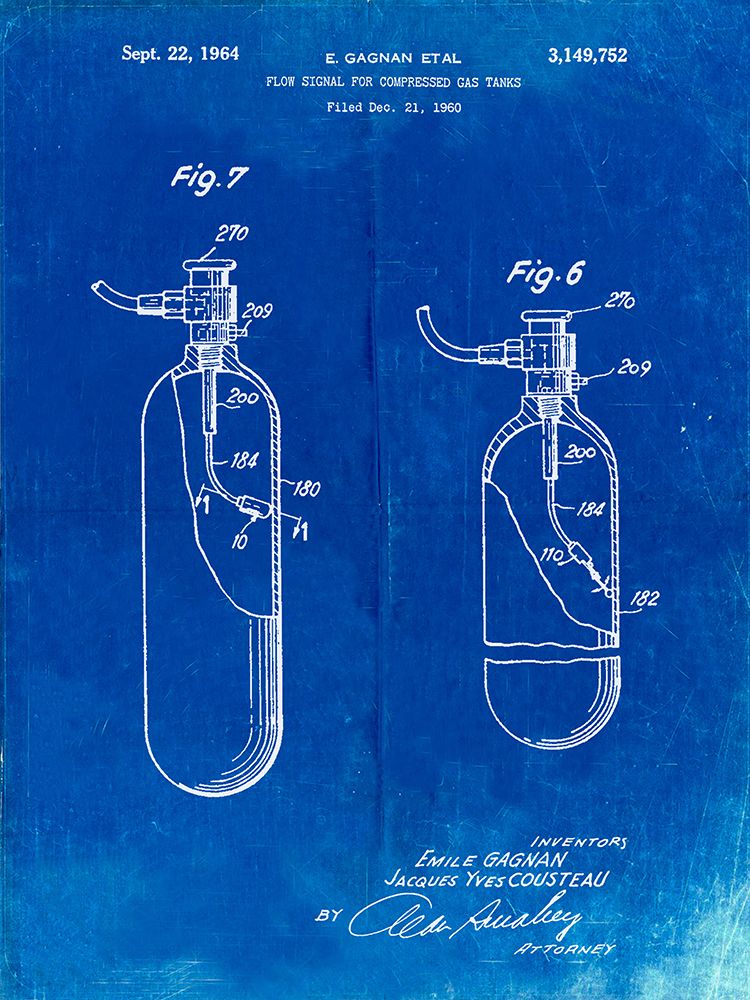 PP981-Faded Blueprint Oxygen Tank Poster