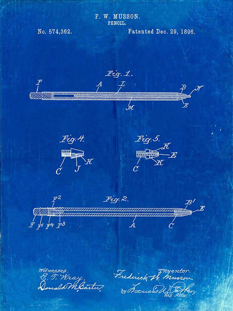 PP984-Faded Blueprint Pencil Patent Poster