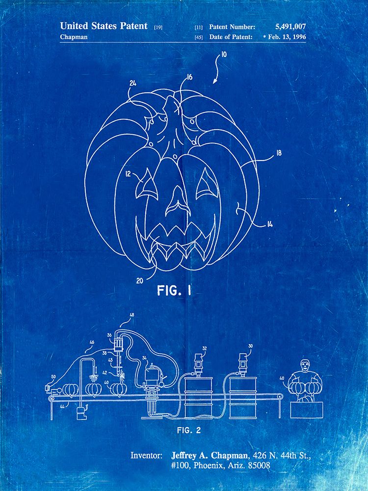 PP1003-Faded Blueprint Pumpkin Patent Poster